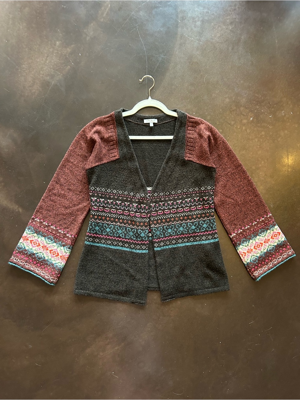 Kookai wool blend bohemian Fair Isle Open-Front Cardigan made in italy size 6